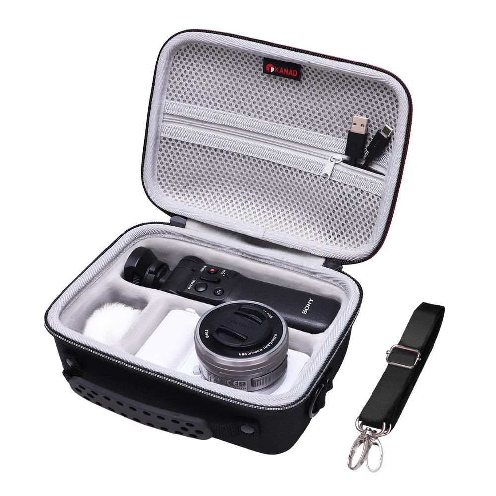XANAD Hard Case for Sony Alpha ZV-E10 / ZV-1 / ZV-1F / ZV-1 II Vlogging Camera with Vlogger Accessory Kit Tripod (GP-VPT2 BT) and Microphone - Carrying Storage Bag(Black+Gray)
