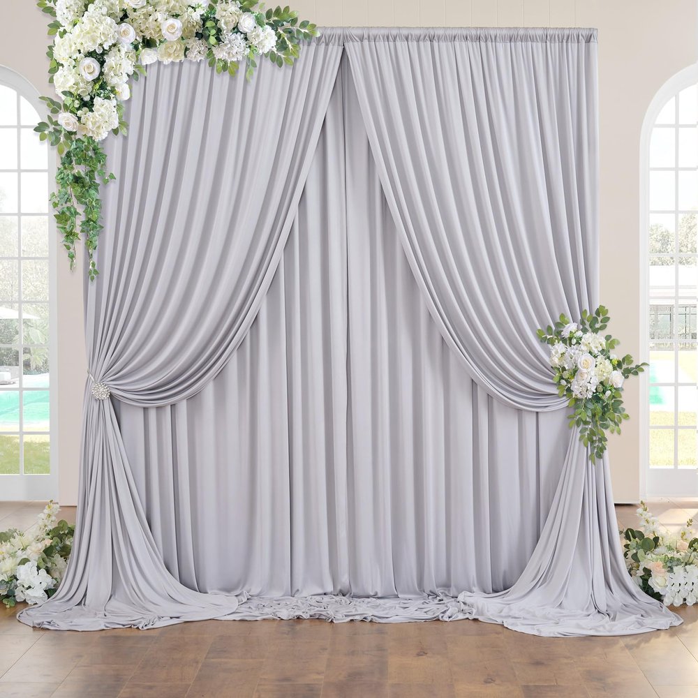 10 ft x 10 ft Wrinkle Free Silver Backdrop Curtain for Parties, Polyester Silver Grey Backdrop Drapes 2 Panels 5x10ft for Baby Shower Photoshoot Engagement Wedding Birthday Photography Background