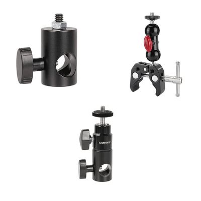 CAMVATE 16mm Light Pole Stand Head Mount + Super Clamp with Mini Ball Head + Light Stand Mount Articulated 1/4''-20 Mini Ball Head