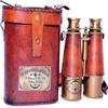 Antique Design Victorian Marine Brass Leather Binocular Coating Blue Lens Opera Glasses & Spyglass with Beautiful Orange Leather Case London 1915 Home & Office Decor view 1