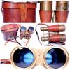 Antique Design Victorian Marine Brass Leather Binocular Coating Blue Lens Opera Glasses & Spyglass with Beautiful Orange Leather Case London 1915 Home & Office Decor view 4