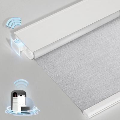 MANSNIX Smart Motorized Blinds with Remote, Cordless No-Drill Automatic Roller Shades, Blackout Electric Blind for Windows, Grey, 34 x 72