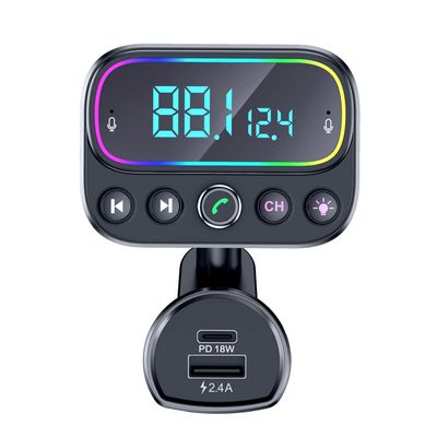 WYYHAA Bluetooth Car Adapter, Blutu para Carros with Type-C PD 18W Quick Charging, Hands Free Calling, 9 Colors LED Backlit, Support Siri Google Assitant
