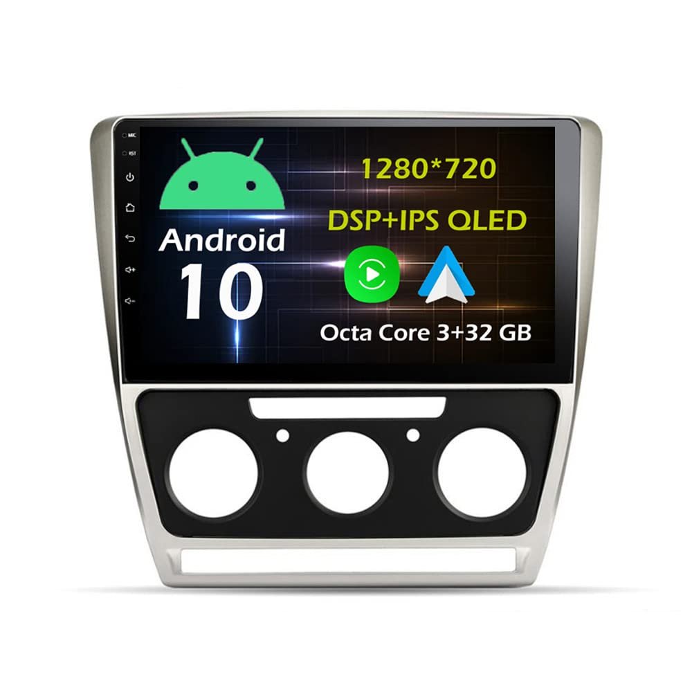 10.1'' 3+32GB Android 10 in Dash Car Stereo Radio Fit for VW Volkswagen SKODA Octavia 2007~2014 Black/Silver GPS Navigation Head Unit Carplay Android Auto DSP 4G WIFI Bluetooth