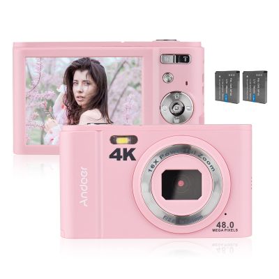 Andoer 48MP 4K Portable Digital Camera with 2.8in IPS Screen Zoom 16X Selfie 128GB Expansion Face Detection Anti-shake with 2 Cell Battery Hand Strap Carrying Case