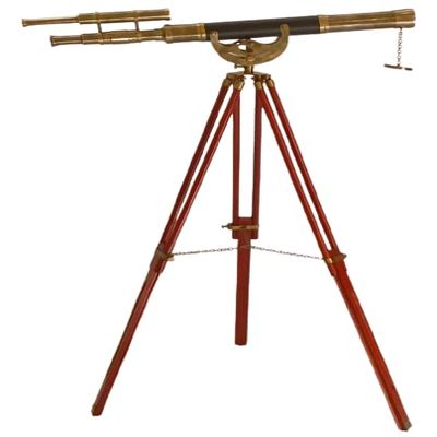 Nautical Marine Brass Telescope Black Leather Double Barrel with Wooden Tripod Home and Office dcor