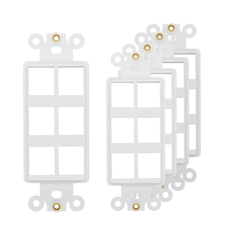 6-Port Decorator Insert with Nut, Wall Plate Adapter, White (6 Port 5 Pack)