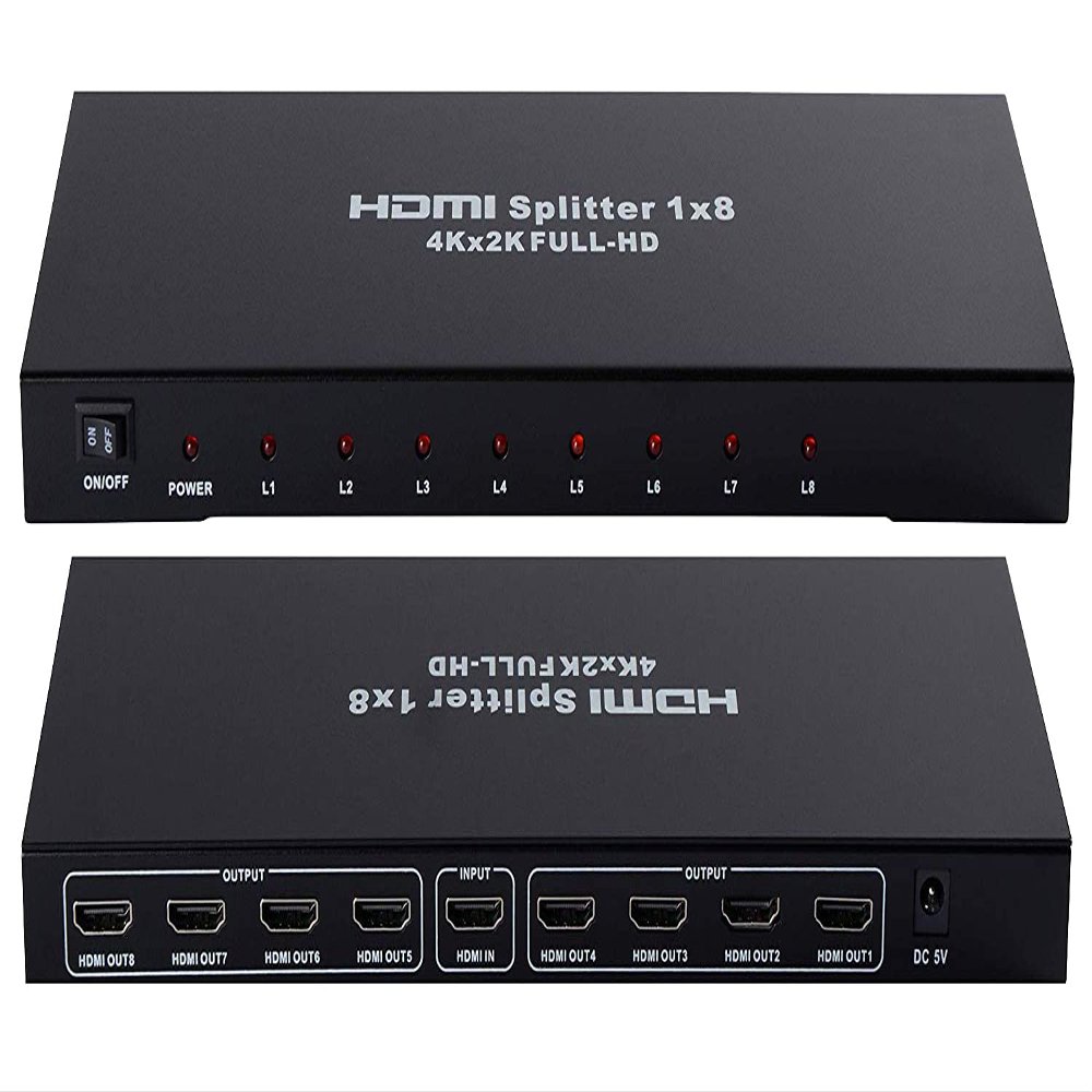 NETCOMLAB 8-Port HDMI Splitter, 1 in 8 Out, Video & Audio, 1080p @ 60Hz