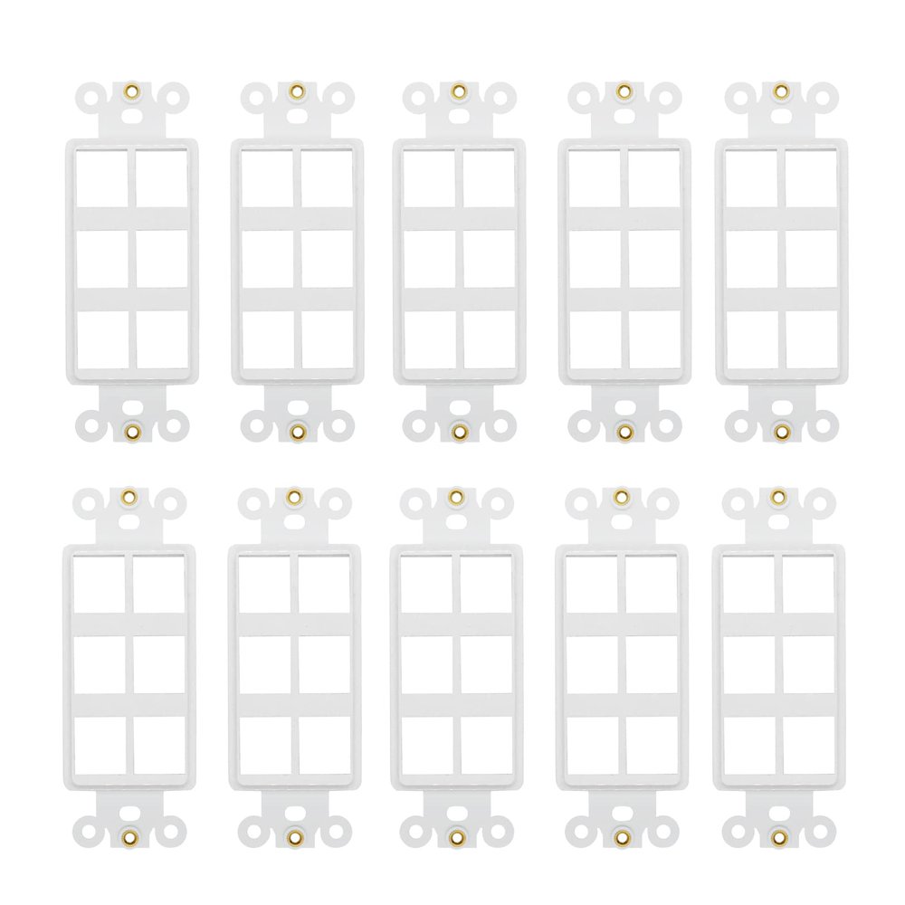 6-Port Decorator Insert with Nut, Wall Plate Adapter, White (6 Port 10 Pack)