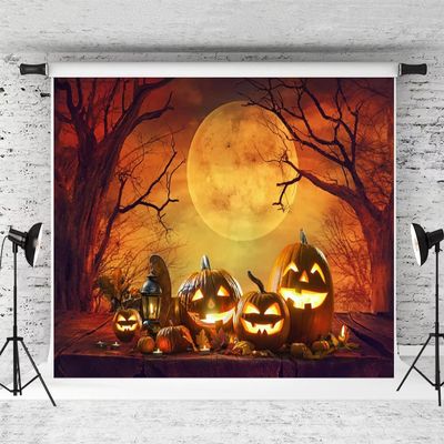 Kate 10x6.5ft Halloween Backdrop Horrible Pumpkins Moonnight Photography Backdrops for Children Misty Forest Background Photo Booth Props