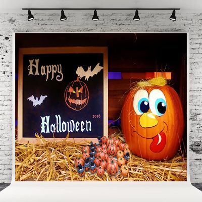 10x6.5ft Happy Halloween Photography Backdrops Black Board Smile Pumpkin Background for Picture
