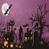 10x10ft Purple Halloween Old Tree Branches Photography Backdrops Black Castle Cats Bats Fabric Photo Background for Party Prop view 2