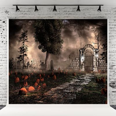 10x10ft Gate of Hell Halloween Pumpkin Photo Backdrops Fabric Photography Background Dark Cloud Photo Studio Prop Decor Backdrop