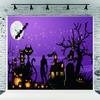 10x6.5ft Purple Halloween Old Tree Branches Photography Backdrops Black Castle Cats Bats Fabric Photo Background for Party Prop view 1