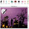 10x6.5ft Purple Halloween Old Tree Branches Photography Backdrops Black Castle Cats Bats Fabric Photo Background for Party Prop view 3