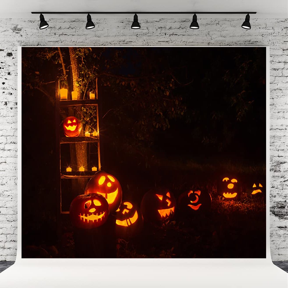 10x6.5ft Dark Night Pumpkin Light Halloween Backdrops for Photography Prop Fabric Photo Studio Background