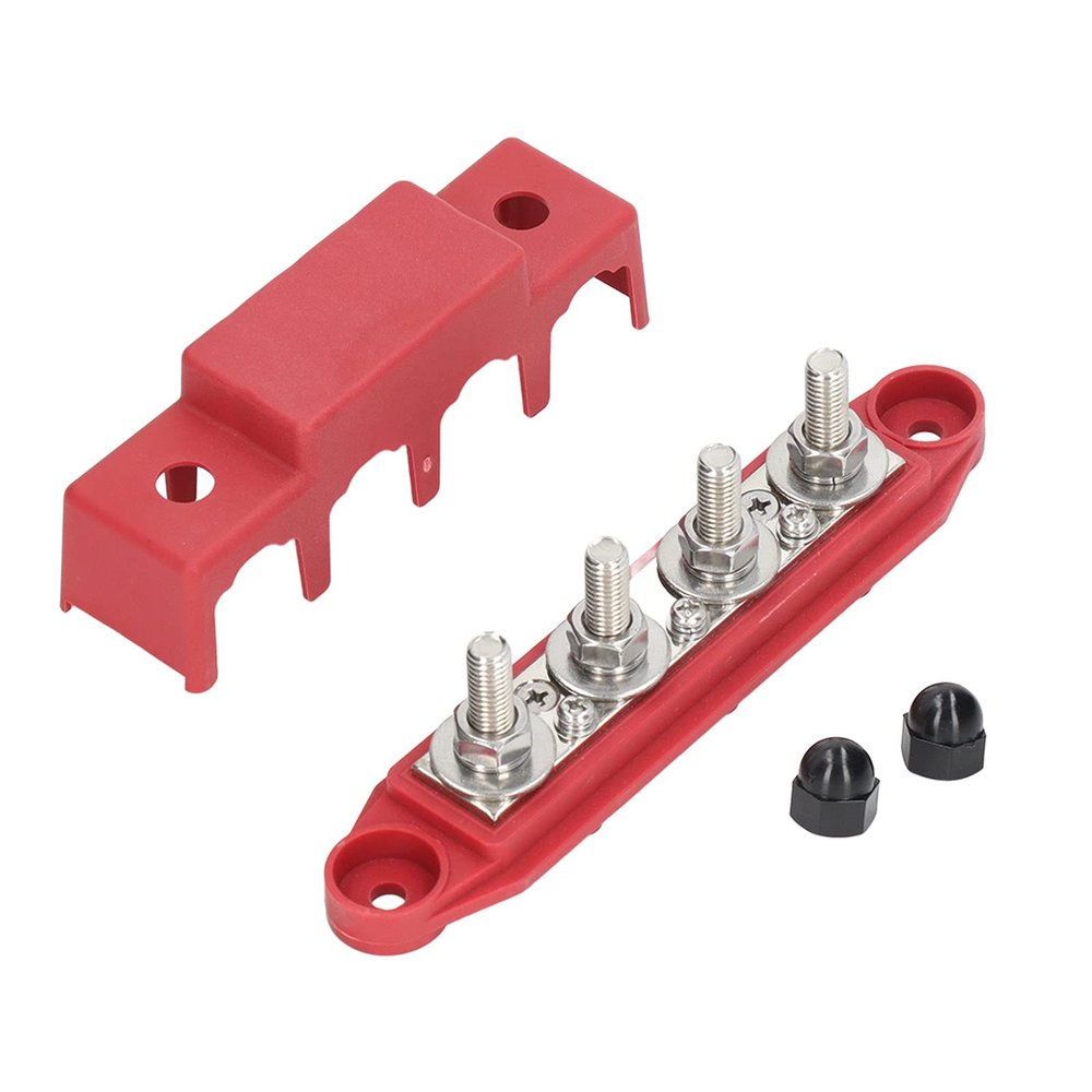 Power Distribution Block Busbar 4 Post with Cover M8 Terminal Studs 250A for Marine Automotive RV Truck Boat 12-48V Systems Duty Zinc Alloy ABS Nylon Construction