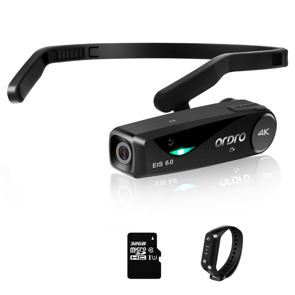 ORDRO EP6 Plus 4K Video Camcorder Wearable Vlog Camera, Vlog Video Camera UHD 1080P 60FPS Hands-Free Head Mounted Camera with EIS 6.0 Anti-Shake, 32G Micro Memory Card, Smart Remote
