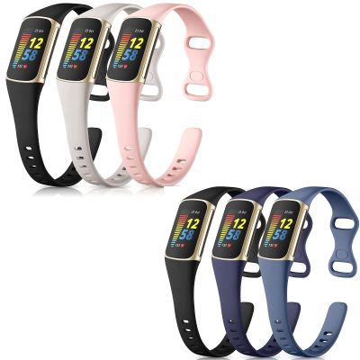 6 Pack Maledan Slim Band Soft Silicone Waterproof Sports Bands Compatible with Fitbit Charge 5 Fitness Tracker