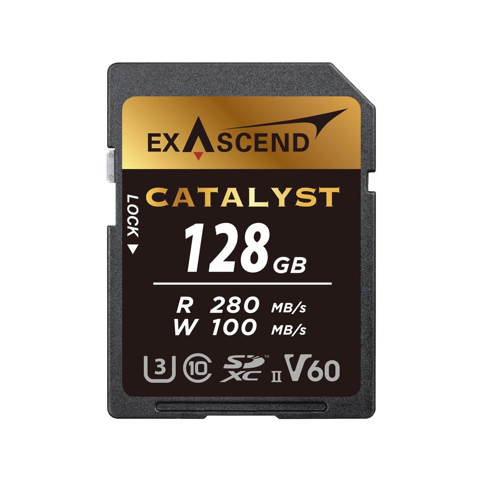Exascend 128 GB / 256 GB Catalyst SD Card, C10, U3, V60, up to 280MB/s, Compatible with Canon, Nikon, Panasonic and Other Cameras. (128GB)