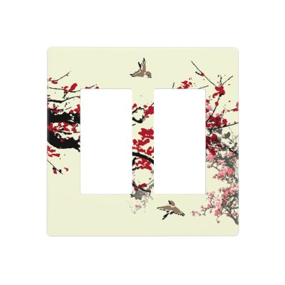 Flower Blossom 2 Gang Double Rocker/Decora Light Switch Cover Decorative Outlet Wall Plate Electrical Faceplate Bathroom Home Bedroom Decor Screwless 4.7" x 4.6