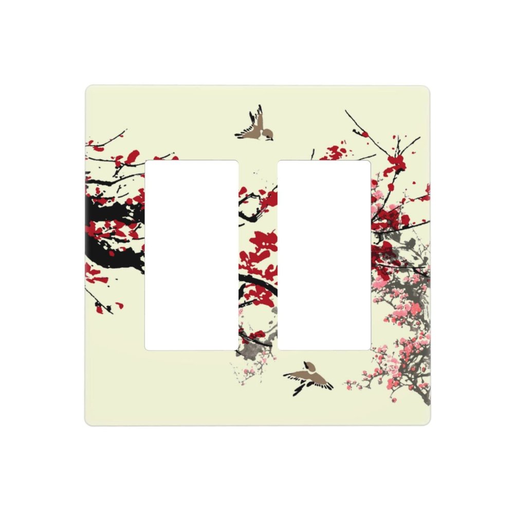 Flower Blossom 2 Gang Double Rocker/Decora Light Switch Cover Decorative Outlet Wall Plate Electrical Faceplate Bathroom Home Bedroom Decor Screwless 4.7" x 4.6