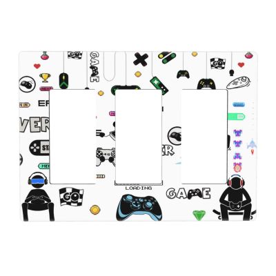 Funny Kids Video Play Gaming Game 3 Gang Triple Rocker/Decorator Light Switch Cover Fun Boys Teen Gamer Decorative Electrical Gfci Device Switch Face Wall Plate Cover Screwless for Dimmer, USB Outlet