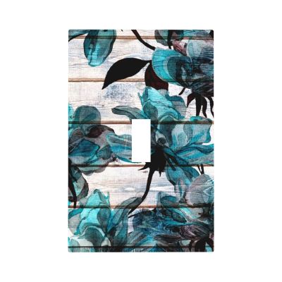 Turquoise Teal Blue Flower 1 Gang Light Switch Plate Decorative Single Toggle Wall Plate Cover Electrical Switchplate Faceplate for Bathroom Bedroom Room Decorate 5" x 3 Jumbo Size