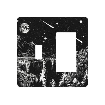 Mountain Starry Moon 2 Gang Single Toggle/Rocker Combination Light Switch Cover Decorative Wall Plate Electrical Faceplate for Home Country Dorm Decorate Large Size 4.5" x 4.5