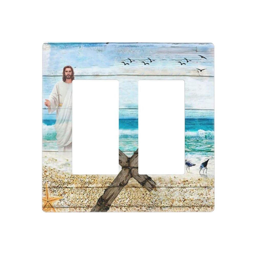 Christ Jesus Cross 2 Gang Double Rocker/Decora Light Switch Cover Decorative Outlet Wall Plate Electrical Faceplate Bathroom Home Bedroom Decor Screwless 4.7" x 4.6