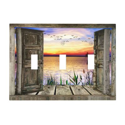 Lake Triple Toggle Light Switch Cover Decorative 3 Gang Wall Plate Dawn Nature Wilderness Rustic View Scenic Relax Calm Multicolor Zen Colorful for Living Room Bedroom Office Decorate Switchplate