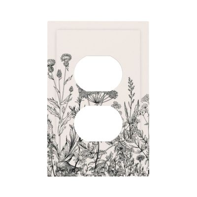 Electrical Duplex Outlet Cover Wildflower Botanical Decorative 1 Gang Device Receptacle Plug Wall Plate White Black Floral Flower Plant Herbs Sage Leaves Decorative Bathroom Accessories Decor