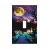 1-Gang Electrical Single Toggle Device Wallplate Purple Fantasy Full Moon Phase Starry Sky Lake Nature Moonlight Stars in Night Sky Tree Forest Mountain Light Switch Face Plate Decorative Outlet Cover view 1