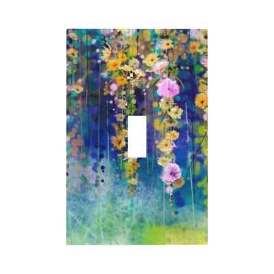 Green Colorful Wild Flower 1 Gang Single Toggle Light Switch Cover Decorative Wall Plate Cover Electrical Faceplate Moss Green Abstract Watercolor Floral Treetop Blossoms Florets Shrubs Outlet Cover