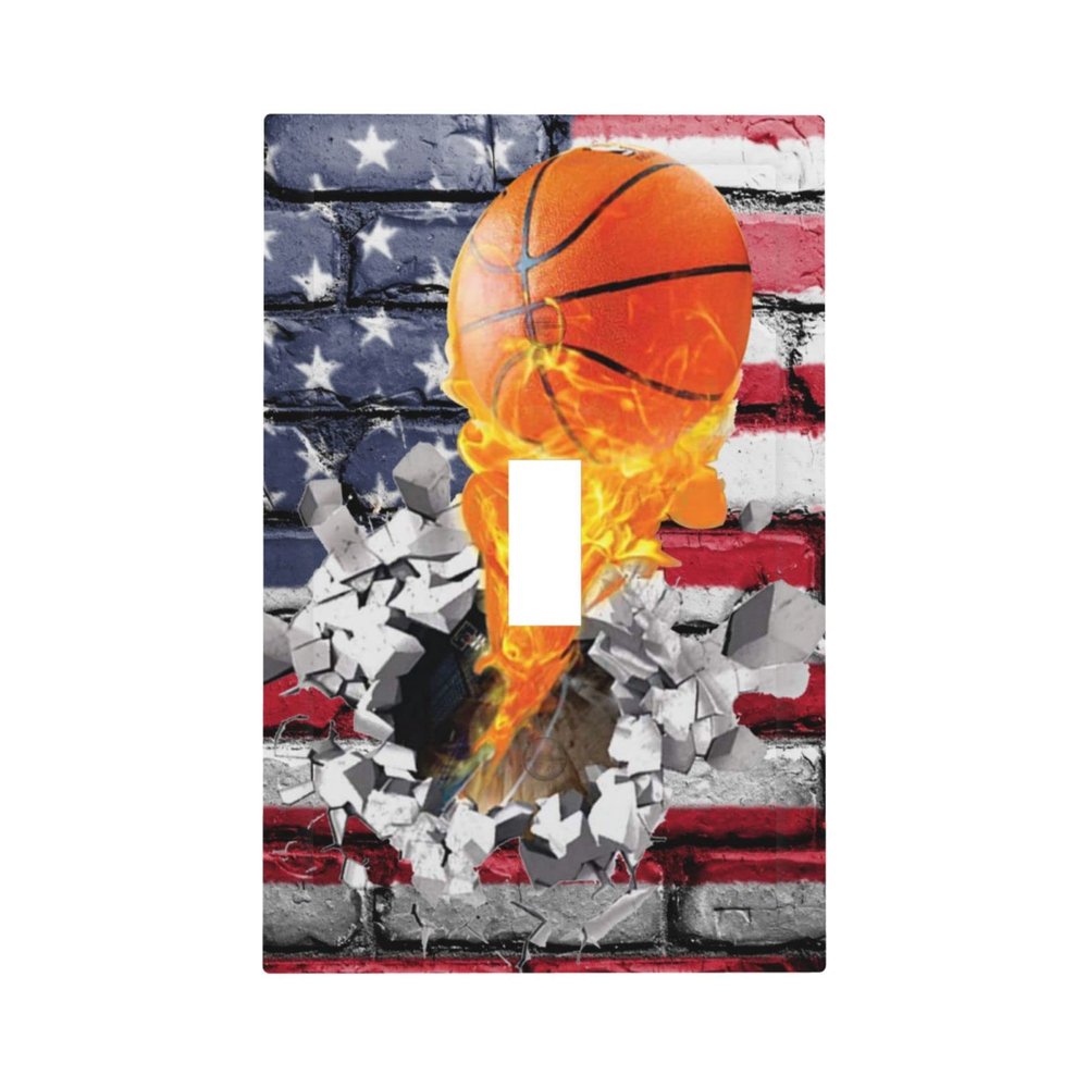 Basketball Sport American Flag 1 Gang Light Switch Plate Decorative Single Toggle Wall Plate Cover Electrical Switchplate Faceplate for Bathroom Bedroom Room Decorate 5" x 3 Jumbo Size