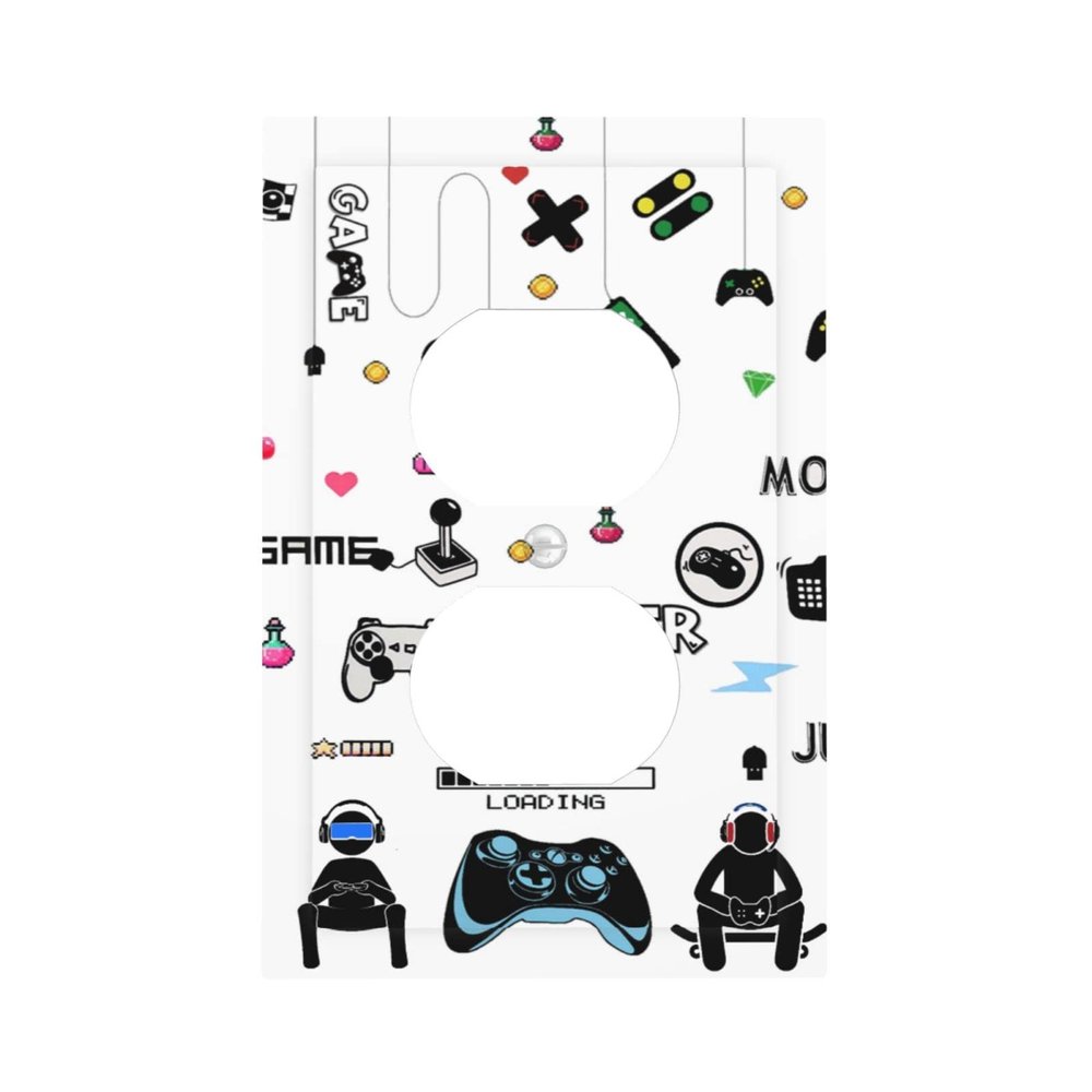 Funny Boys Video Gaming Controller Game Decorative 1-Gang Duplex Outlet Cover Device Receptacle Plug Wall Plate Kids Teen Gamer Nursery Decor Switchplate Electrical Faceplate Playing Room Decoration