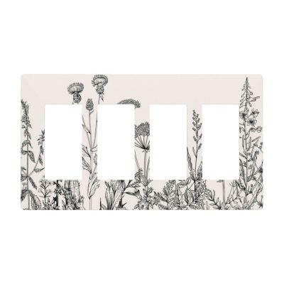 Vintage Floral Rustic Flower 4 Gang Quad Rocker Light Switch Cover Plate Decorative Electrical Faceplate for Bathroom Home Bedroom Decorate Jumbo Size Screwless 8.3" x 4.6