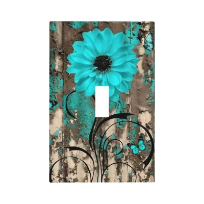 1-Gang Electrical Single Toggle Device Wallplate Rustic Farmhouse Turquoise Teal Blue Floral Flower Wildflower Dahlia Daisy Vintage Country Style Light Switch Face Plate Decorative Outlet Cover