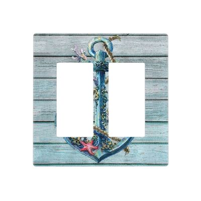 Nautical Anchor 2 Gang Double Rocker/Decora Light Switch Cover Decorative Outlet Wall Plate Electrical Faceplate Bathroom Home Bedroom Decor Screwless 4.7" x 4.6
