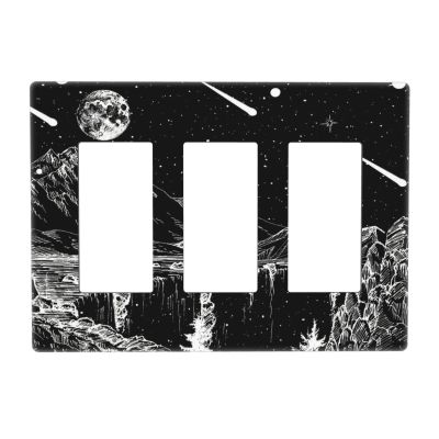 Mountain Starry Moon 3 Gang Triple Rocker/Decora Light Switch Wall Plate Cover Decorative Electrical Faceplate for Bathroom Home Living Room Bedroom Decor Screwless 6.57" x 4.65