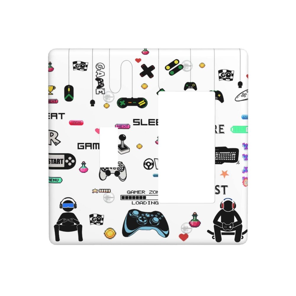 Funny Kids Game 2 Gang Single Toggle/Rocker Combination Light Switch Cover Decorative Wall Plate Electrical Faceplate for Home Country Dorm Decorate Large Size 4.5" x 4.5