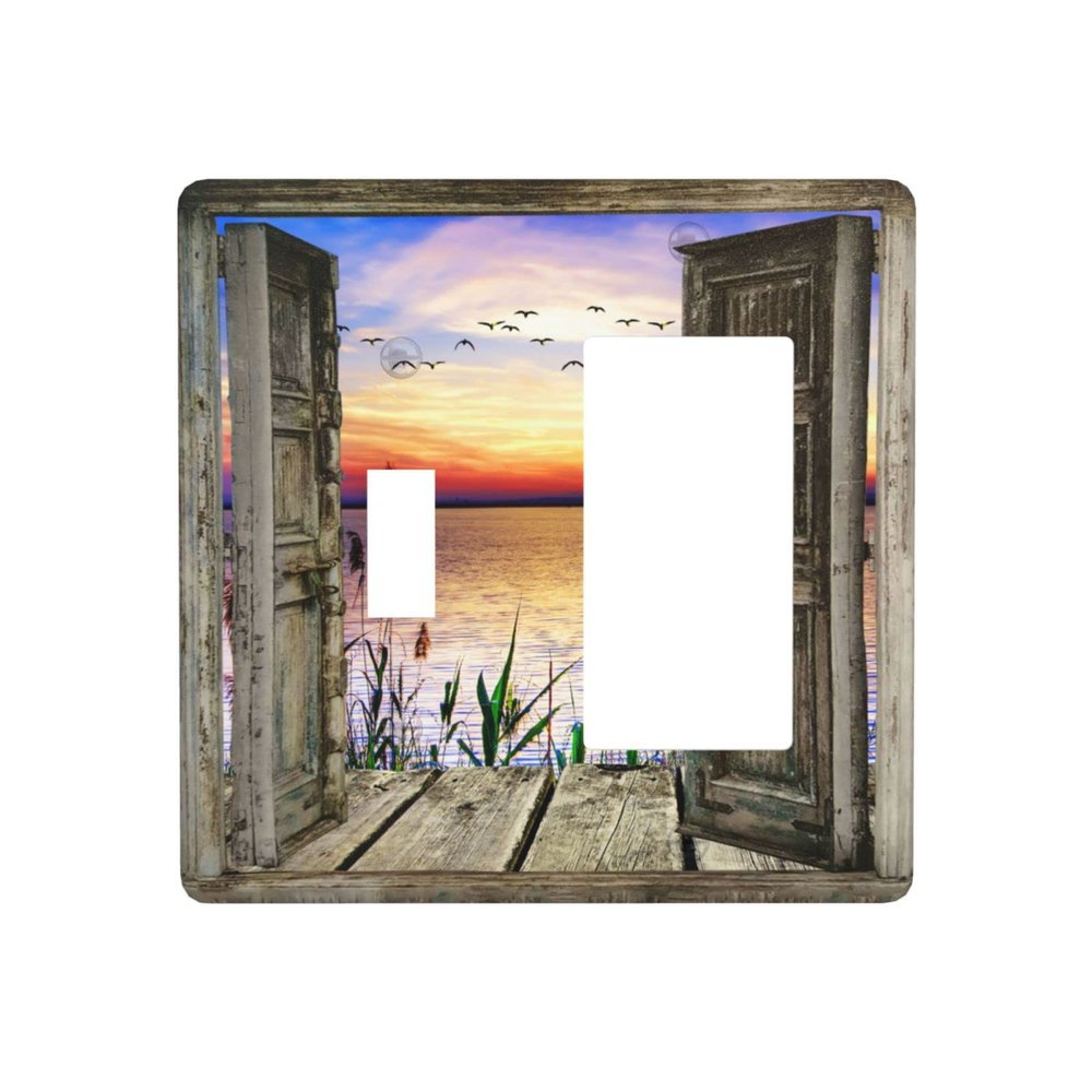 Sunset Beach 2 Gang Single Toggle/Rocker Combination Light Switch Cover Decorative Wall Plate Electrical Faceplate for Home Country Dorm Decorate Large Size 4.5" x 4.5