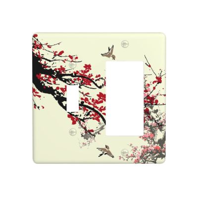 Flower Blossom 2 Gang Single Toggle/Rocker Combination Light Switch Cover Decorative Wall Plate Electrical Faceplate for Home Country Dorm Decorate Large Size 4.5" x 4.5