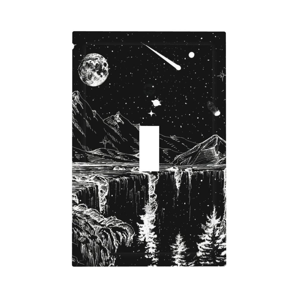Mountain Starry Moon 1 Gang Light Switch Plate Decorative Single Toggle Wall Plate Cover Electrical Switchplate Faceplate for Bathroom Bedroom Room Decorate 5" x 3 Jumbo Size