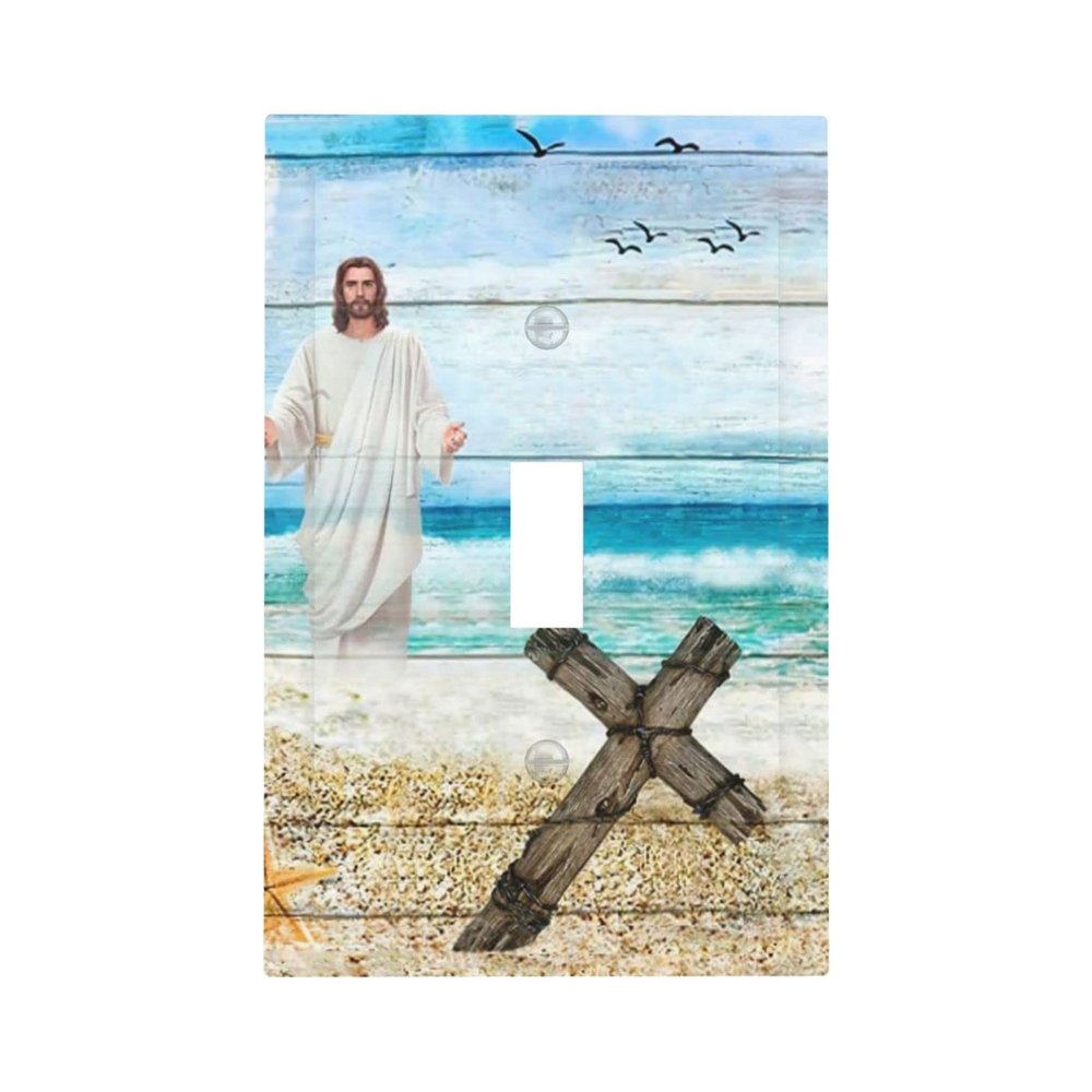 Christ Jesus Cross 1 Gang Light Switch Plate Decorative Single Toggle Wall Plate Cover Electrical Switchplate Faceplate for Bathroom Bedroom Room Decorate 5" x 3 Jumbo Size
