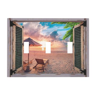 Tropical Summer Beach Sunset 3 Gang Triple Toggle Light Switch Wall Plate Cover Decirative Electrical Faceplate Switchplate for Bathroom Home Decorate 6.7" x 4.8 Large Jumbo Size