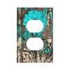 Rustic Teal Floral Dahlia Daisy 1 Gang Electrical Duplex Outlet Covers Single Receptacle Socket Plug Wall Plate Farm house Country Turquoise Blue Flower Butterfly Bathroom Restroom Decor Accessories view 1