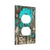 Rustic Teal Floral Dahlia Daisy 1 Gang Electrical Duplex Outlet Covers Single Receptacle Socket Plug Wall Plate Farm house Country Turquoise Blue Flower Butterfly Bathroom Restroom Decor Accessories view 2