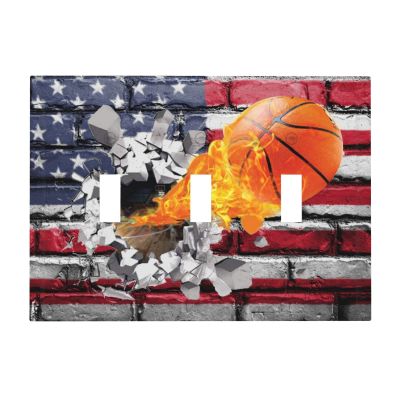 Basketball Sport American Flag 3 Gang Triple Toggle Light Switch Wall Plate Cover Decirative Electrical Faceplate Switchplate for Bathroom Home Decorate 6.7" x 4.8 Large Jumbo Size
