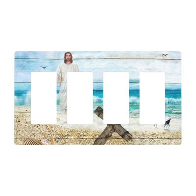 Christ Jesus Cross 4 Gang Quad Rocker Light Switch Cover Plate Decorative Electrical Faceplate for Bathroom Home Bedroom Decorate Jumbo Size Screwless 8.3" x 4.6